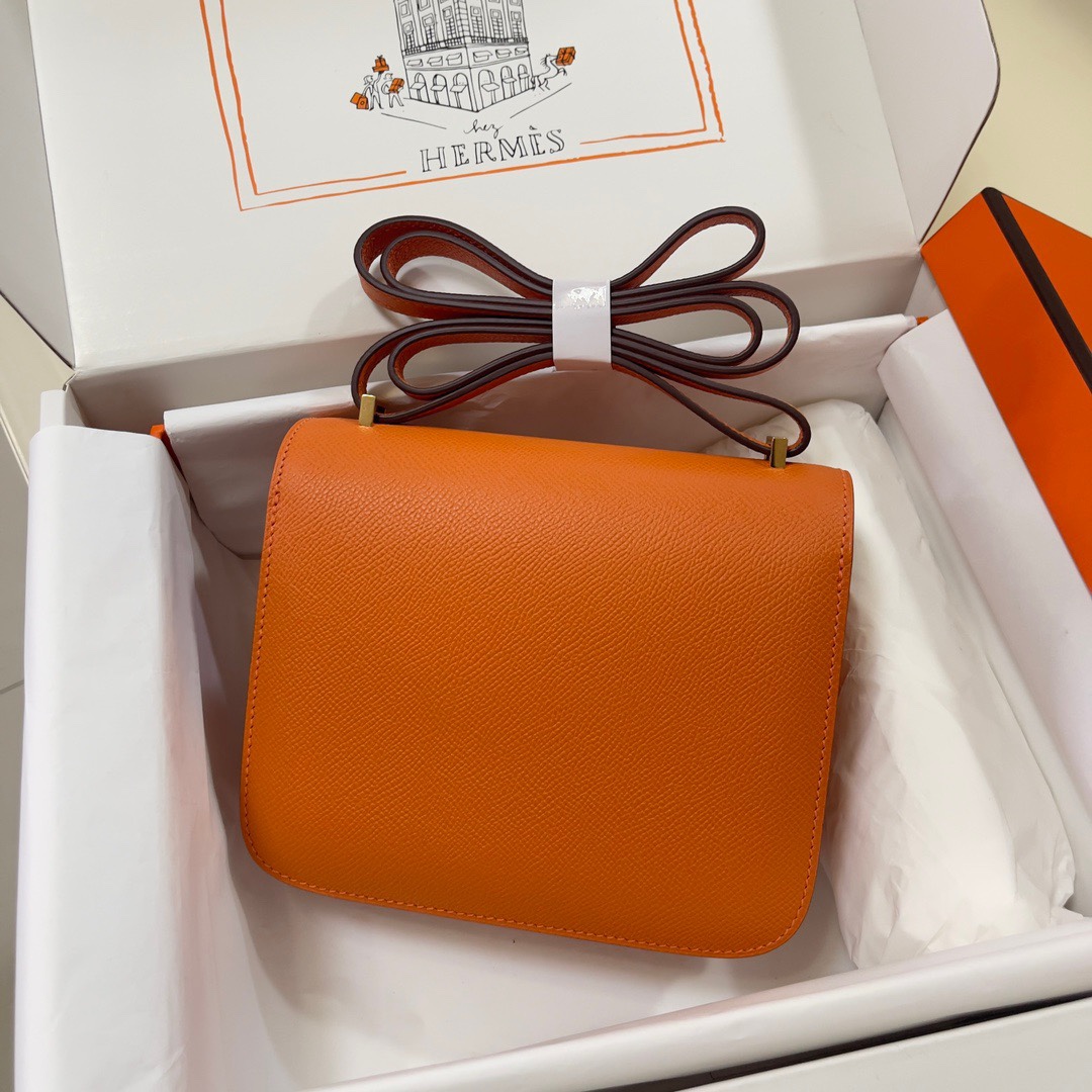 Hermes Constance 18 Mini Shoulder Bag In Orange Epsom Leather